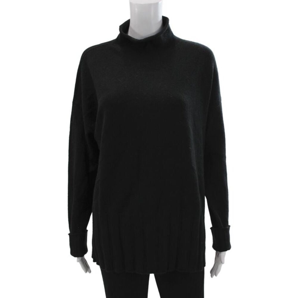 Renuar Women Pullover Sweater Black Acrylic Mock Neck Long Sleeve Size L